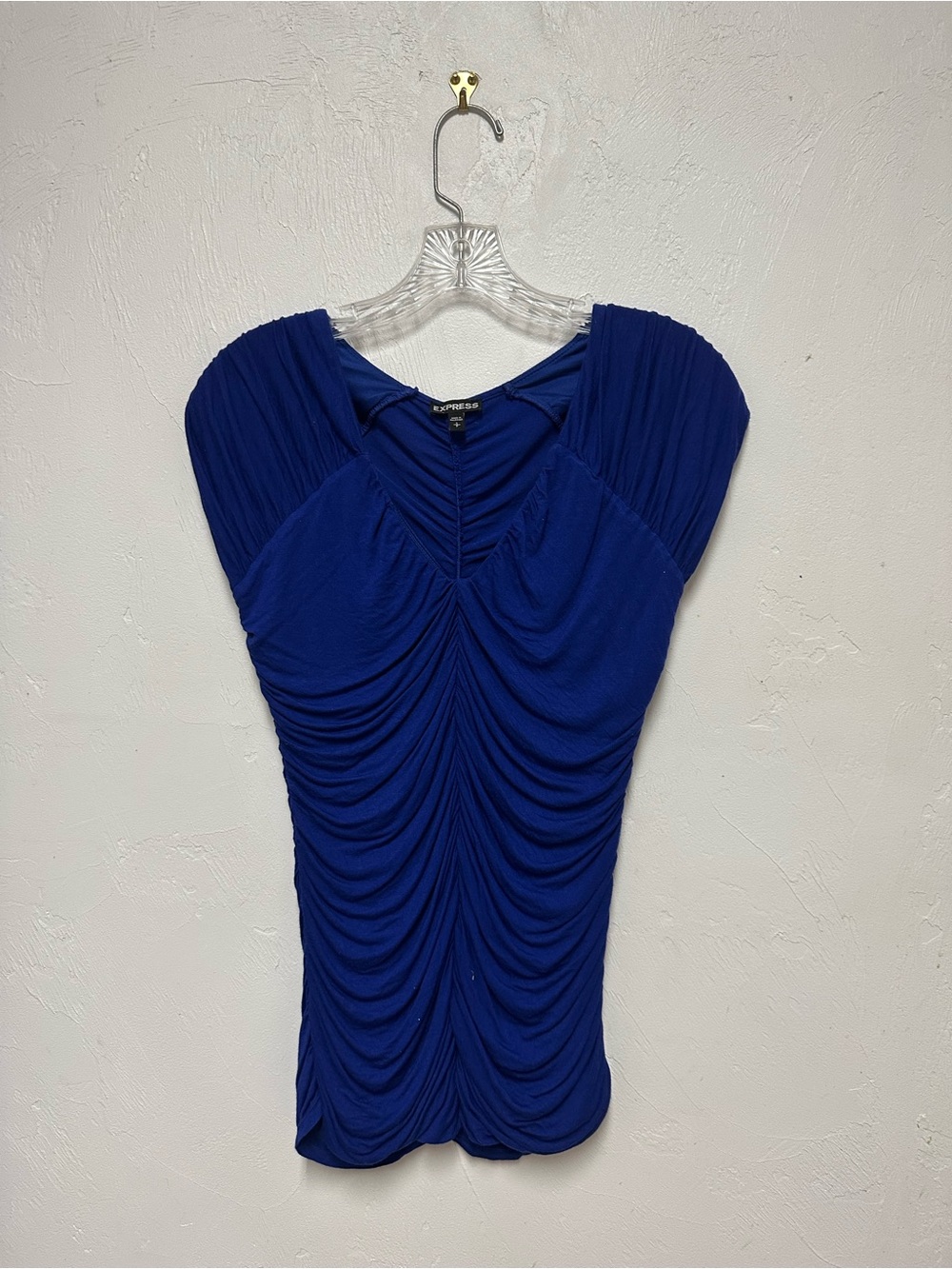 Express Cobalt Ruched Cap-Sleeve Tunic